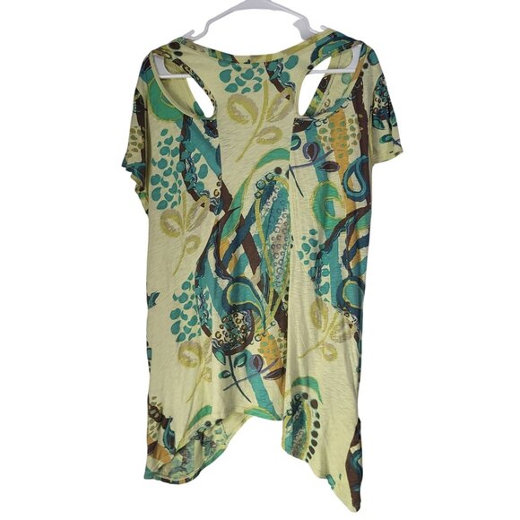 FRESH PRODUCE Women's XL Green Blue Brown Paisley Blouse Top Artsy Abstract - Picture 2 of 10